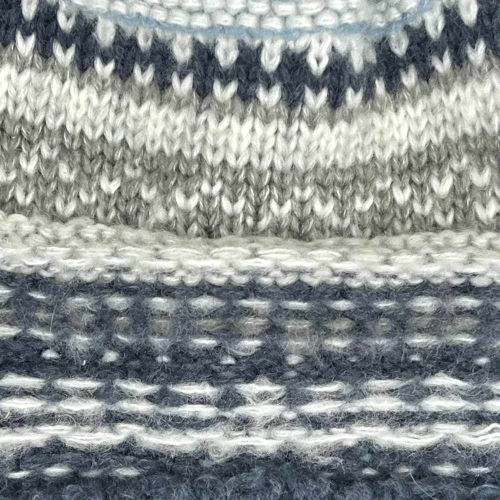Steve Madden Womens‎ Fair Isle Knit Beanie Navy Grey Faux Fur Pom Pom One Size